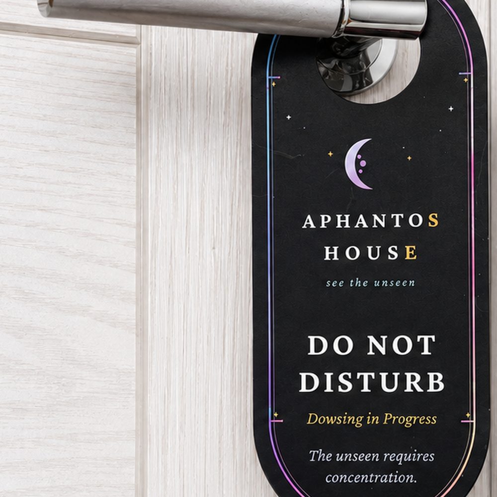 The Aphantos House do-not-disturb door hanger on a door handle